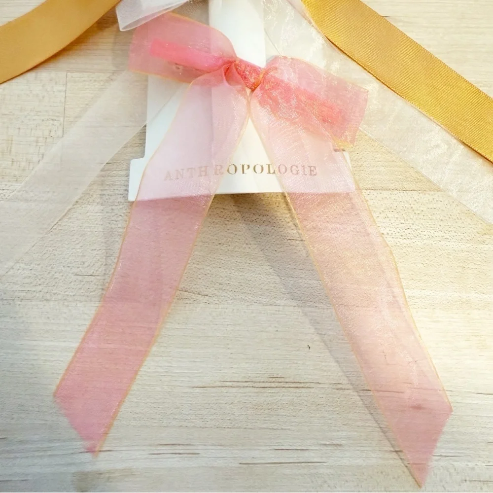 ANTHROPOLOGIE Ribbon Barrette Set Of 3 NWT Pink and Gold